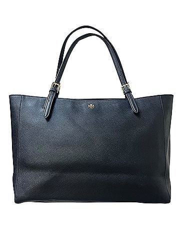 Tory Burch York Saffiano Leather Buckle Tote Dark Navy Blue Gold Hardware Leather Tote (view 1)