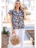 Entro 100% Cotton Floral Black Short Sleeve Blouse Size S - photo 4
