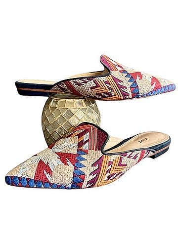 Schutz Embroidered Pointed Toe Mule Flats Mule/Clog (view 1)