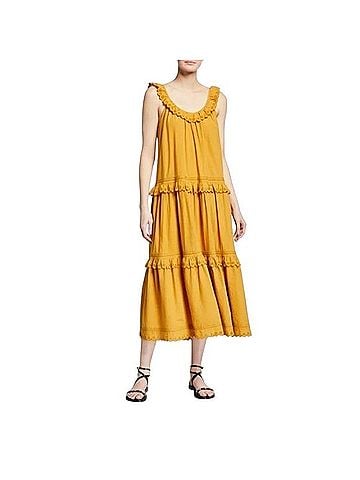 The Great. The Eyelet Magnolia Tiered Midi Dress Casual Dress (view 1)