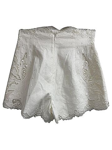 Zimmermann  Zimmermann Embroidered Mini Shorts in White Linen (view 1)