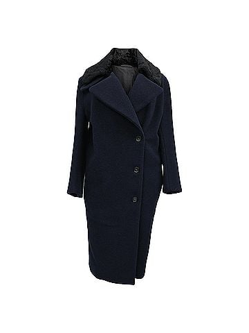 Acne  Acne Studios Era Single-Breasted Faux Fur Collared Coat in Navy Blue Wool (view 1)