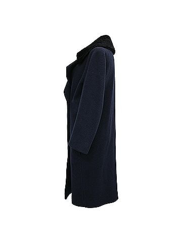 Acne  Acne Studios Era Single-Breasted Faux Fur Collared Coat in Navy Blue Wool (view 2)