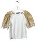 Veronica Beard 100% Cotton 3% Spandex 97% Cotton White Tan Short Sleeve Blouse Size L - photo 1