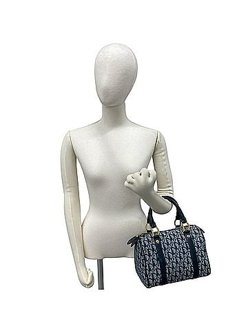 Christian Dior Christian Dior Trotter Pattern Canvas Leather Genuine Handbag Mini Boston Bag Navy 33709 (view 2)