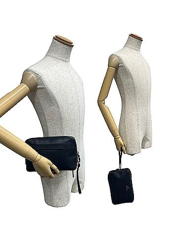 Prada PRADA Saffiano Leather Clutch Bag/Pouch with Triangle Logo, Navy Blue, 07721 (view 2)