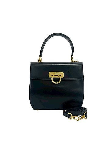 Salvatore Ferragamo Salvatore Ferragamo Gancini hardware leather 2-way handbag/shoulder bag, black, 36358 (view 1)
