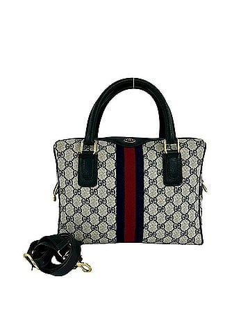 Gucci GUCCI (Old Gucci) Sherry Line GG Logo Pattern Leather 2-way Handbag/Shoulder Bag, Navy, 94949 (view 1)