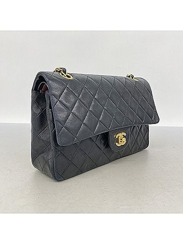 Chanel Chanel Matelassé Shoulder Bag, Double Flap, Chain, Lambskin, Black, Women's (view 2)