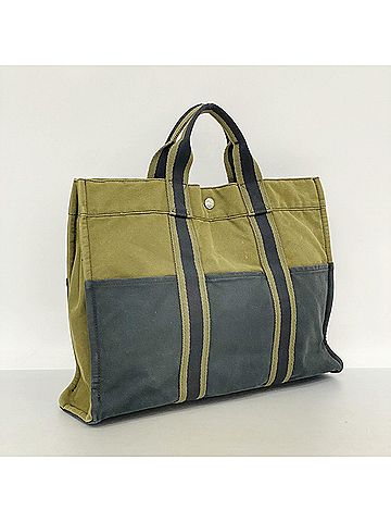 Hermès Hermes Fourre-Tout MM Canvas Tote Bag, Black/Khaki, Women's (view 2)