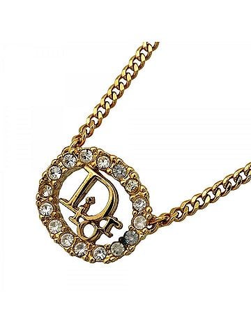 Christian Dior Christian Dior Necklace, Oval, GP Plated, Rhinestone, Gold, Women's (view 1)