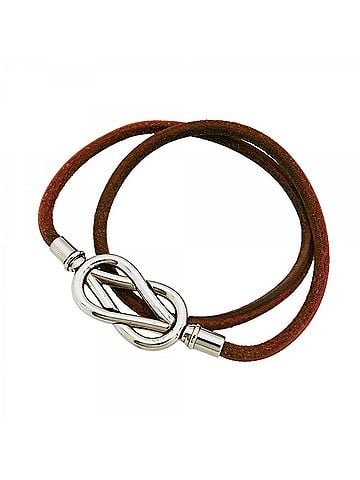 Hermès Hermes Atame Bracelet, Metal and Leather, Silver Brown, Women's (view 1)