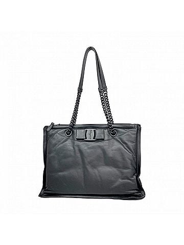 Salvatore Ferragamo Salvatore Ferragamo Vara Leather Chain Tote Bag, Black, for Women (view 1)