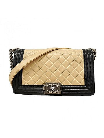 Chanel Chanel Boy Chain Shoulder Bag, Lambskin, Beige/Black, Women's, OP004609 (view 1)