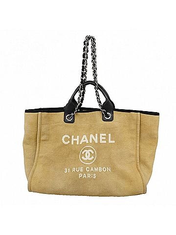 Chanel Chanel Deauville Chain Tote Bag, Canvas, Beige, Women's, OP004031 (view 1)