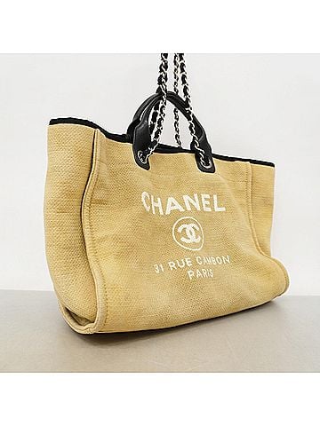 Chanel Chanel Deauville Chain Tote Bag, Canvas, Beige, Women's, OP004031 (view 2)