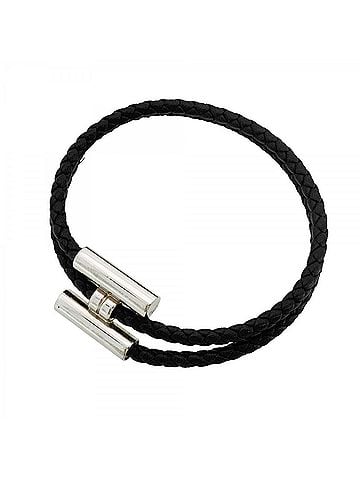 Hermès Hermes Tourni Tresse Bracelet, Metal and Leather, Silver Black, for Men Women (view 1)