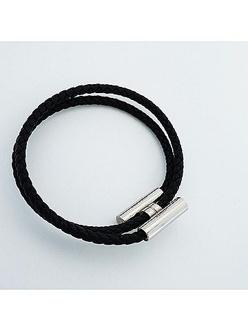 Hermès Hermes Tourni Tresse Bracelet, Metal and Leather, Silver Black, for Men Women (view 2)