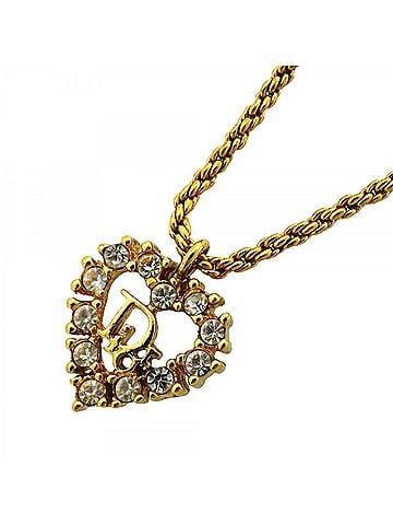 Christian Dior Christian Dior Necklace, Heart Motif, GP Plated, Rhinestone, Gold, Women's (view 1)