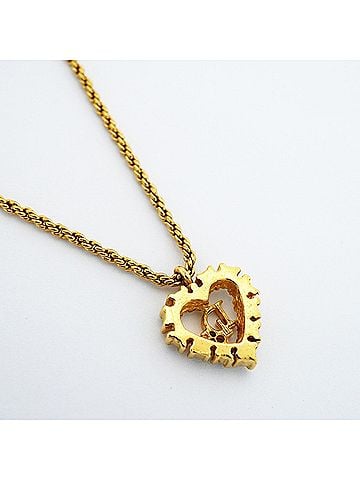 Christian Dior Christian Dior Necklace, Heart Motif, GP Plated, Rhinestone, Gold, Women's (view 2)