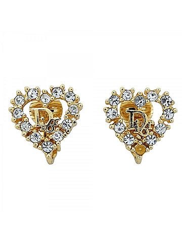 Christian Dior Christian Dior Earrings, Heart Motif, GP Plated, Rhinestone, Gold, Women's (view 1)