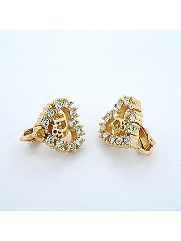 Christian Dior Christian Dior Earrings, Heart Motif, GP Plated, Rhinestone, Gold, Women's (view 2)