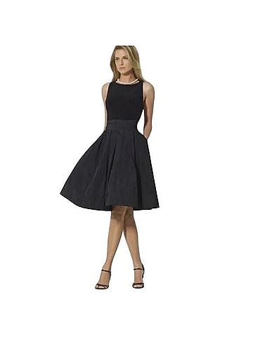 Lauren by Ralph Lauren Black Velvet Taffeta Full Skirt Back Bow Cocktail Dress (view 1)