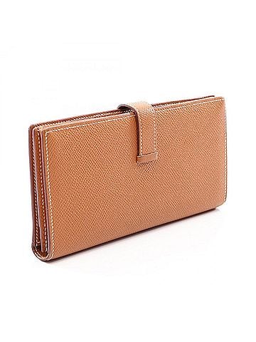 Hermès Hermes Bearn Soufflé Gold Bi-fold Long Wallet, Veau Epsom Leather, Women's, Brown Tones (view 2)