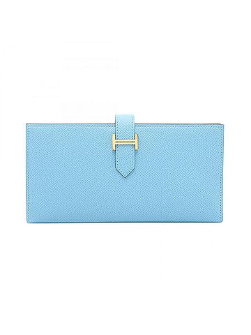 Hermès Hermes Bearn Soufflé Verso Bi-fold Long Wallet, Leather, Veau Epsom, Women's, Blue/Green, Celeste (view 1)