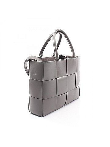 Bottega Veneta Bottega Veneta Small Arco Maxi Intrecciato 2-Way Tote Bag/Handbag, Leather, Men's, Gray, 766954 (view 2)