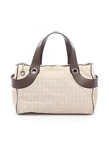Bvlgari Bulgari BVLGARI Logomania Mini Boston Handbag, Canvas Leather, Women's, Beige/Brown (view 1)
