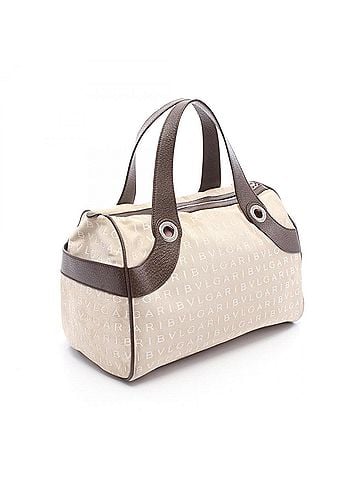 Bvlgari Bulgari BVLGARI Logomania Mini Boston Handbag, Canvas Leather, Women's, Beige/Brown (view 2)