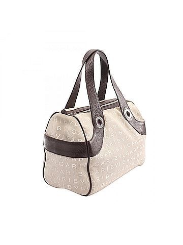 Bvlgari Bulgari BVLGARI Logomania Handbag, Canvas and Leather, Women's, Beige/Brown (view 2)