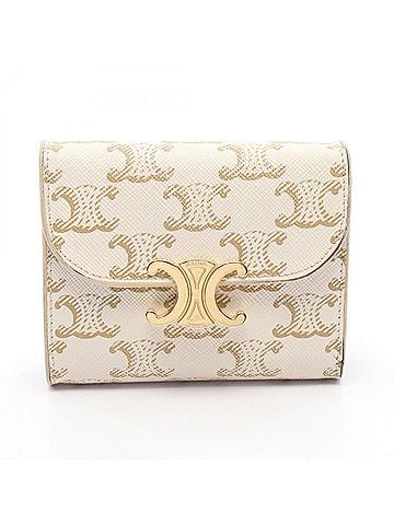 Céline Celine Triomphe Small Flap Wallet, Tri-fold Women's White/Gold Tone, 10D783DPV (view 1)