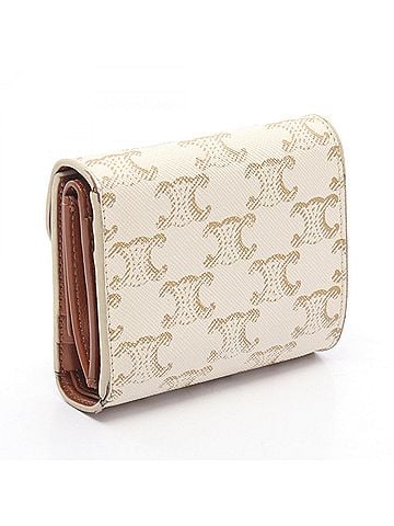 Céline Celine Triomphe Small Flap Wallet, Tri-fold Women's White/Gold Tone, 10D783DPV (view 2)