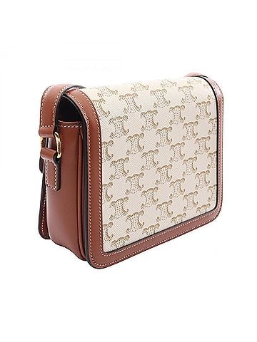 Céline Celine Teen Triomphe Shoulder Bag/Handbag, Coated Canvas and Leather, Women's, White, Beige, Brown, 188882BZ4 (view 2)