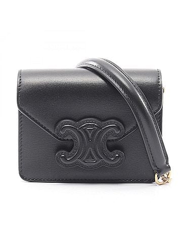 Céline Celine Cuile Triomphe Mini Chain Shoulder Bag, Leather Handbag, Women's, Black (view 1)
