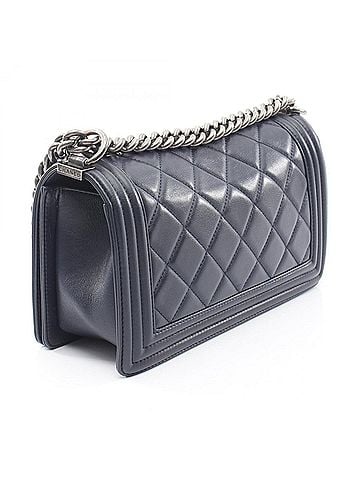 Chanel Chanel Boy Antique Silver Hardware Shoulder Bag/Handbag, Lambskin Leather, Women's, Navy Blue, A67086 (view 2)