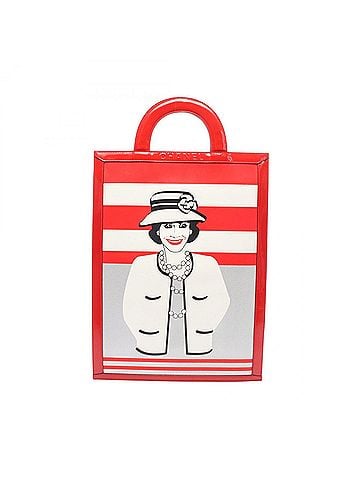 Chanel Chanel Mademoiselle Chocolate Bar Tote Bag/Handbag, Leather, Patent Women's, Red, White, Black (view 1)