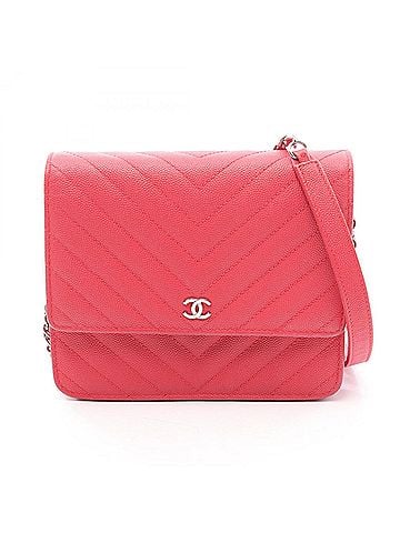 Chanel Chanel Chevron V-stitch Wallet Chain Shoulder Bag Handbag Calfskin Leather Women's Red (view 1)