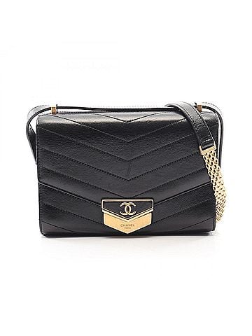 Chanel Chanel Chevron V-stitch Medal Shoulder Bag/Handbag, Leather, Women's, Black (view 1)