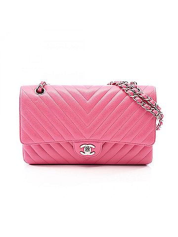 Chanel Chanel Chevron V-stitch Double Flap Shoulder Bag/Handbag, Calfskin Leather, Women's, Pink (view 1)