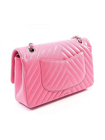Chanel Chanel Chevron V-stitch Double Flap Shoulder Bag/Handbag, Calfskin Leather, Women's, Pink (view 2)