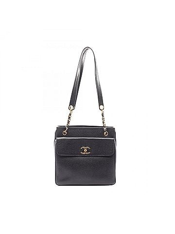 Chanel Chanel Coco Mark Tote Bag Handbag, Calfskin Leather, Women's, Black (view 1)