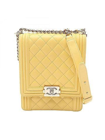 Chanel Chanel Boy Matelassé Shoulder Bag/Handbag, Lambskin Leather, Women's, Yellow (AS0130) (view 1)