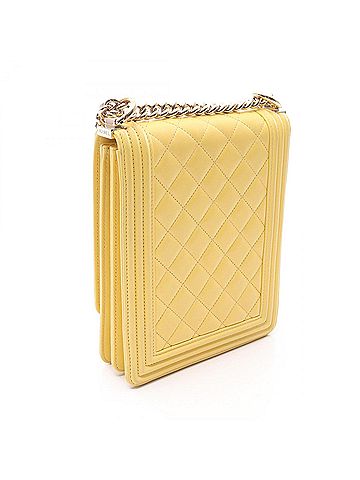 Chanel Chanel Boy Matelassé Shoulder Bag/Handbag, Lambskin Leather, Women's, Yellow (AS0130) (view 2)