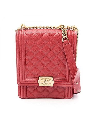 Chanel Chanel Boy Matelassé Shoulder Bag/Handbag, Calfskin Leather, Women's, Red (AS0130) (view 1)