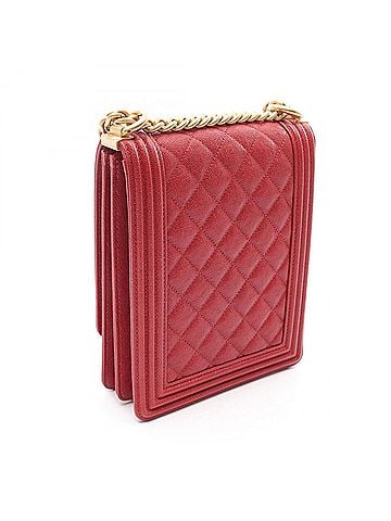 Chanel Chanel Boy Matelassé Shoulder Bag/Handbag, Calfskin Leather, Women's, Red (AS0130) (view 2)