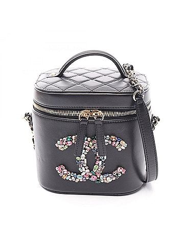 Chanel Chanel Crystal Mania Matelassé Coco Mark Vanity 2-Way Shoulder Bag/Handbag, Lambskin Leather, Women's, Black (view 1)