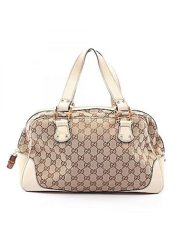 Gucci Gucci Bamboo GG Canvas Tote Bag Handbag, and Leather, Women's, Beige/Ivory, 154377 (view 1)